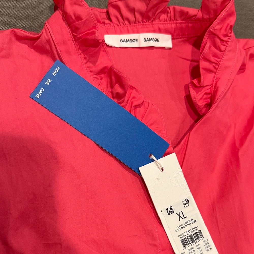 Vibrant Pink Ruffle Neck Blouse - Picture 3 of 3